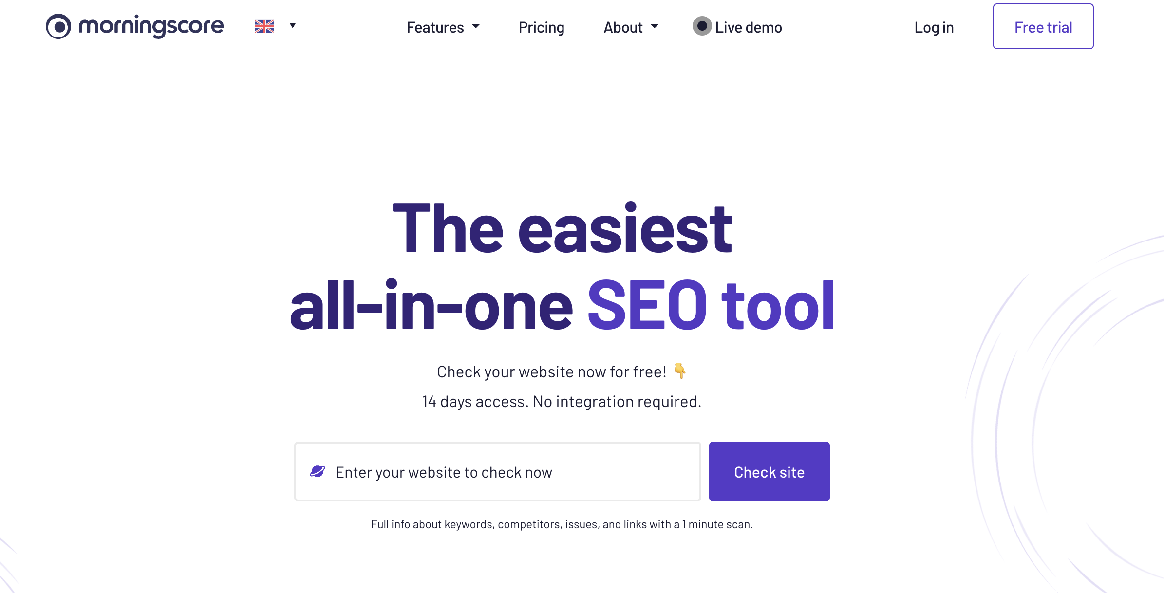 The Morningscore homepage, highlighting its gamified SEO tool and its dedicated tracker for ChatGPT.