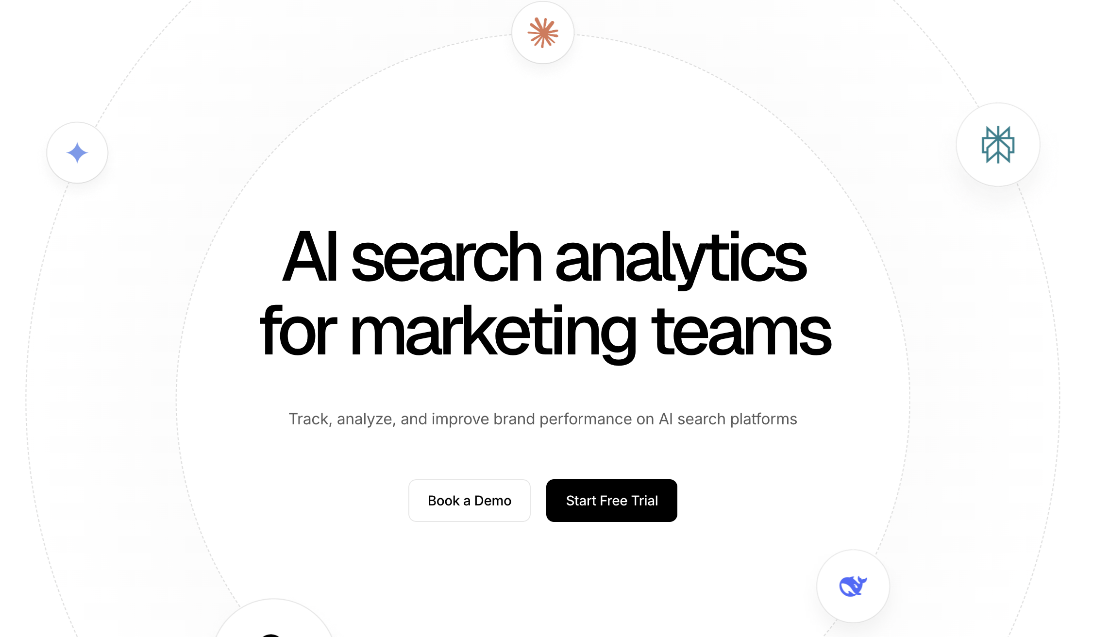 The homepage of Peec AI, an AI-powered analytics platform for monitoring brand presence across generative AI.